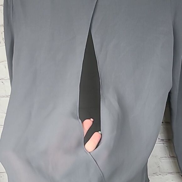 Banana Republic Petite Small Gray Silky Soft Sheer Open Back Blouse Minimalist - Picture 7 of 10